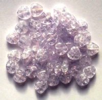 50 8mm Light Violet Crackle Glass Heart Beads